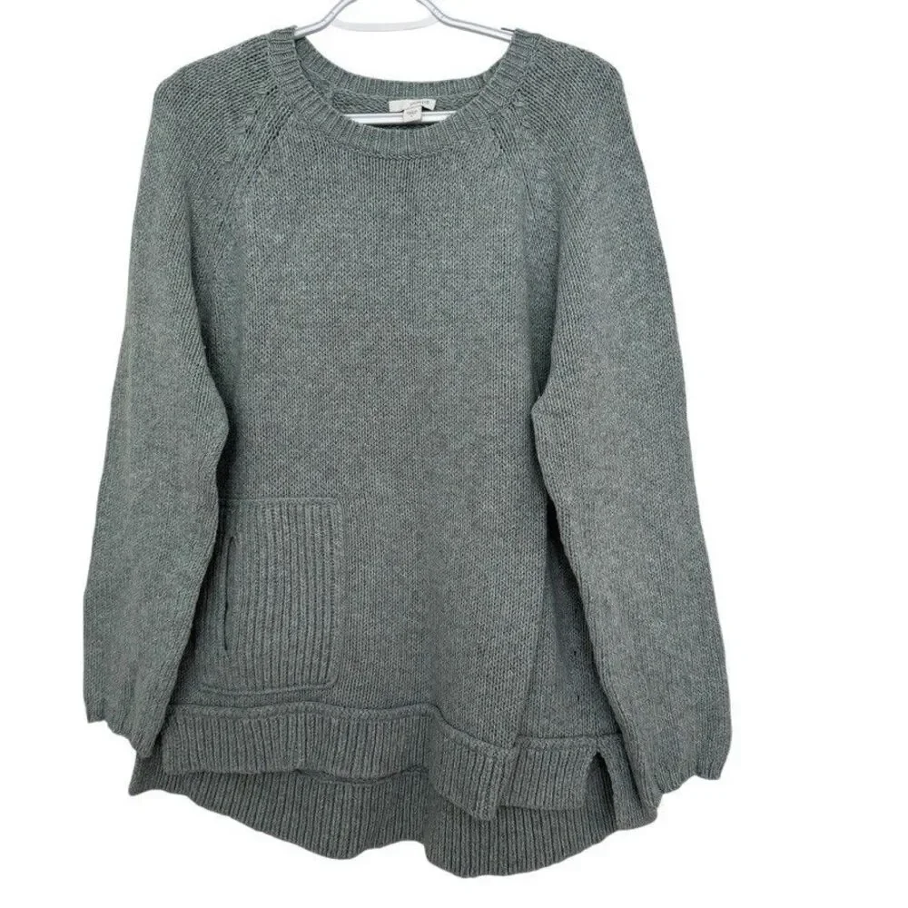 Pure Jill LARGE Wool Cotton Blend Textured Sweater Blue Pocket Pullover Cozy